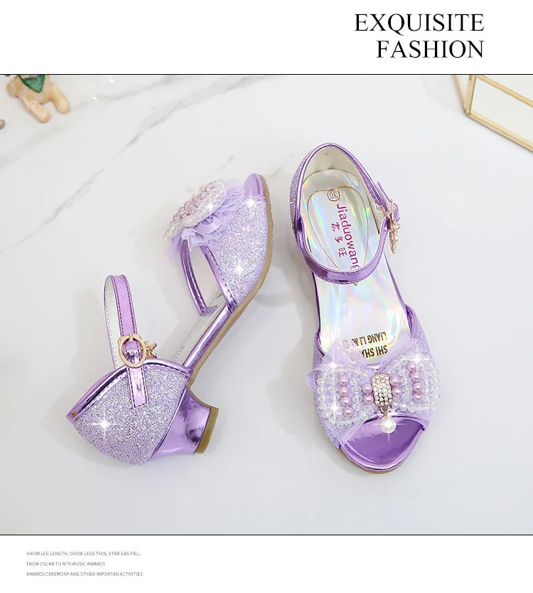 Princess Style Party Shoes Children Sandals Girls Glitter Wedding Crystal High Heel Shoes Open Toe Kids Sandals for Girl CSH819