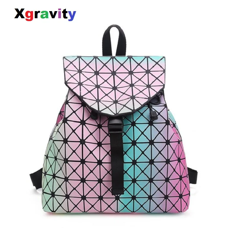 

Xgravity Rhombic Geometry Bag Folding Rainbow Shoulder Fashion Leisure 2018 Bag Triangle Colorful Women Backpacks Girls H030