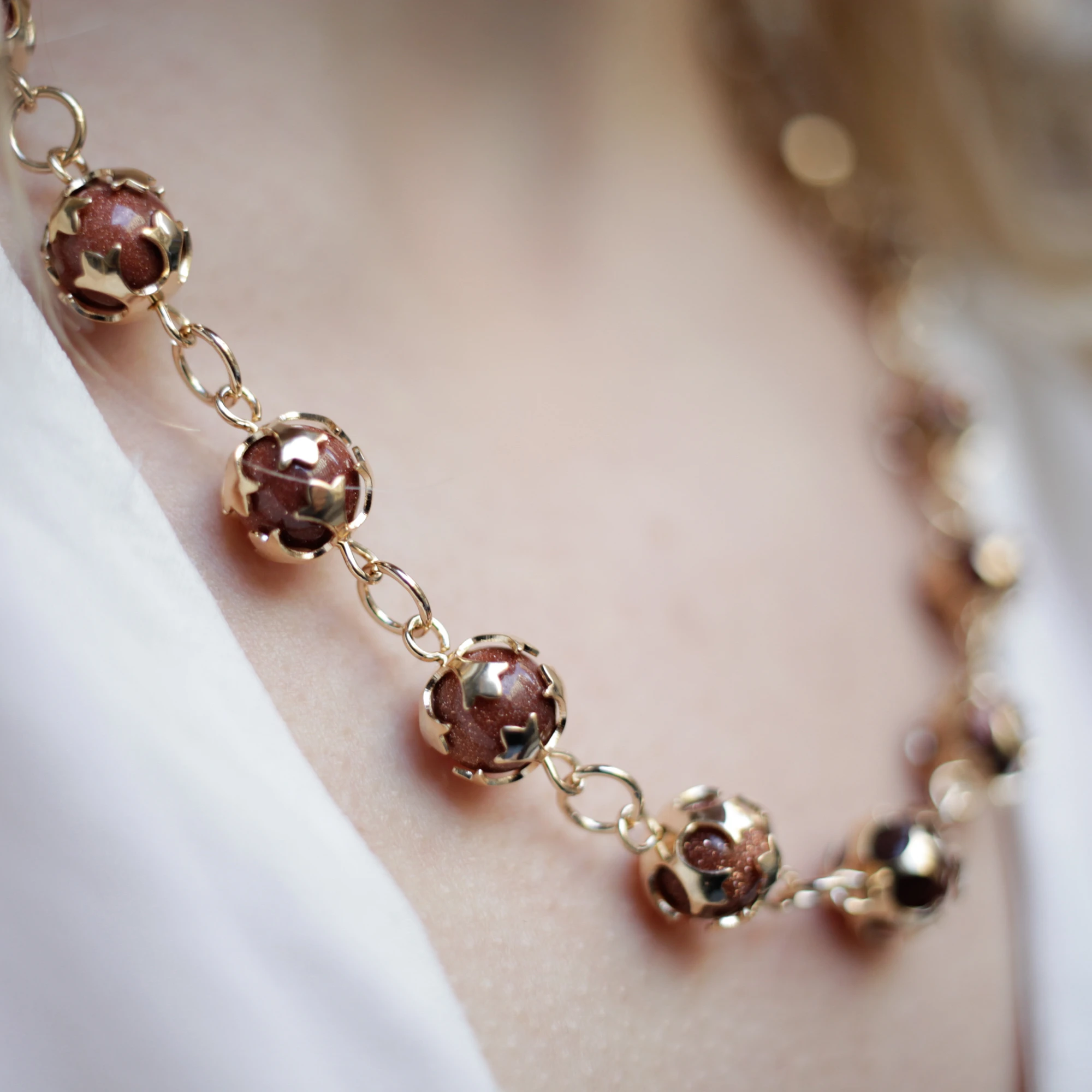 18K Gold Plated Brown Faux Pearl Leaf Wrap Necklace