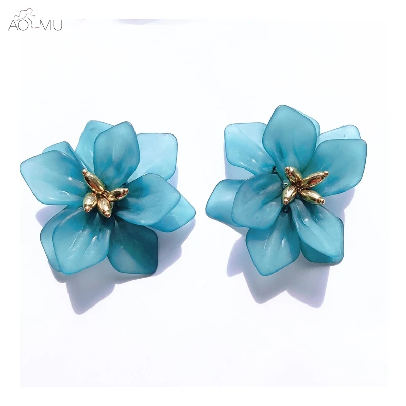 

AOMU Vintage Fairy Yellow Green White Acrylic Metal Scrub Big Flower Stud Earrings For Women Girl Bride Wedding Jewelry Boucle