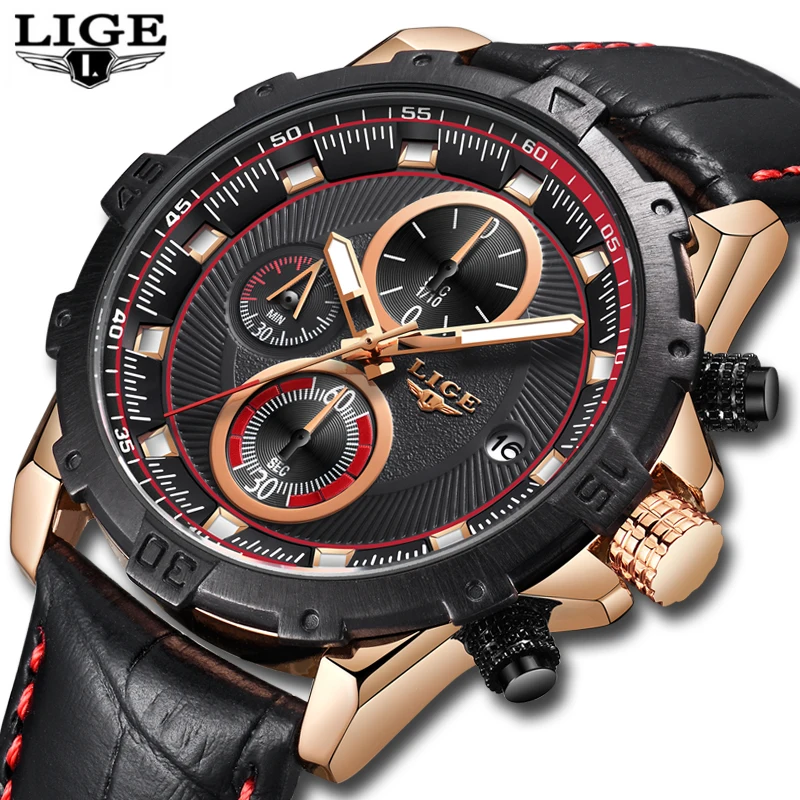 

LIGE Waterproof Mens Watches Top Brand Luxury Business Quartz Watch Men Casual Large Dial Clock Sports Watch Relogio Masculino