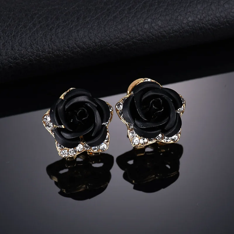 Terreau Kathy модные темпераментные элегантные Стразы пятиконечные серьги-гвоздики в виде цветка розы для женщин винтажные серьги с кристаллами - Окраска металла: black