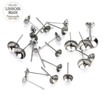 

100pcs/lot Stainless Steel Blank Earring Base Silver Tone 3/4/5/6/8mm Round Cabochon Settings Stud Earrings Jewelry Making F5027