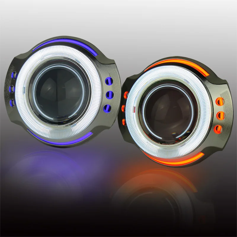

double angel eyes bi xenon projector lens conversion kit install case with H1 H4 H7 headlight in headlamps car styling