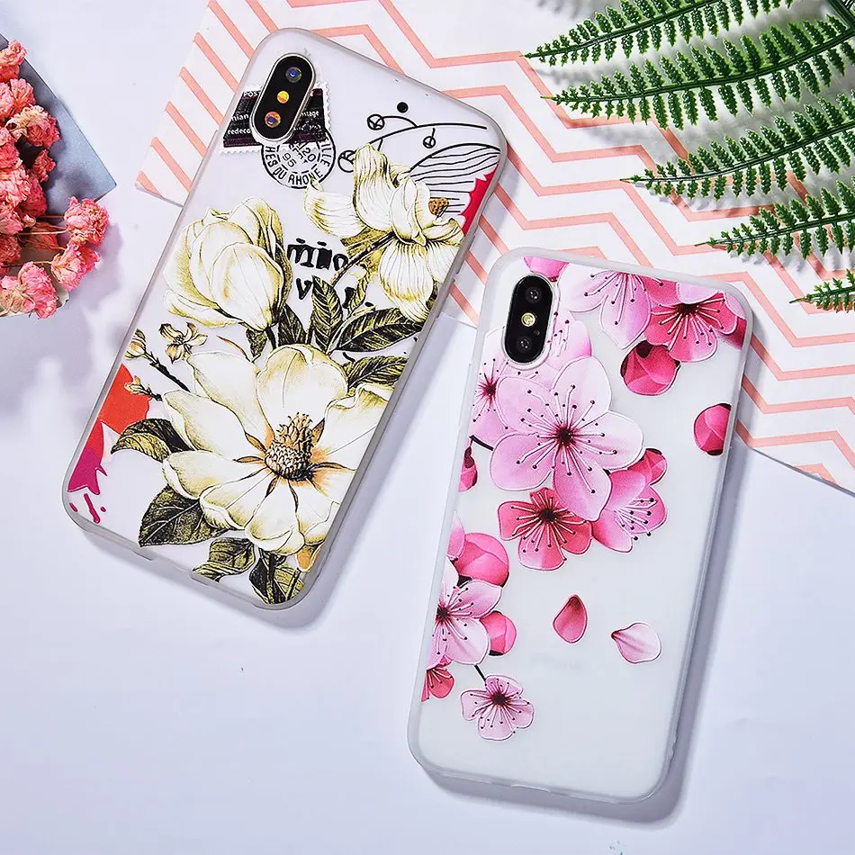 3D Silicone Relief Floral Case For iPhone XS Case For iPhone 2018 XS Plus Soft TPU Flower Matte Case Cover Phone Cases On        (5)
