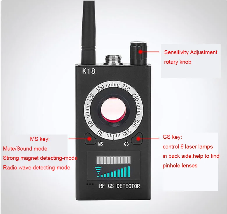 Беспроводной Многофункциональный Анти-шпионский детектор камера GSM аудио ошибка искатель gps сигнал объектив RF трекер Обнаружение 1 МГц-6,5 ГГц элементы K18