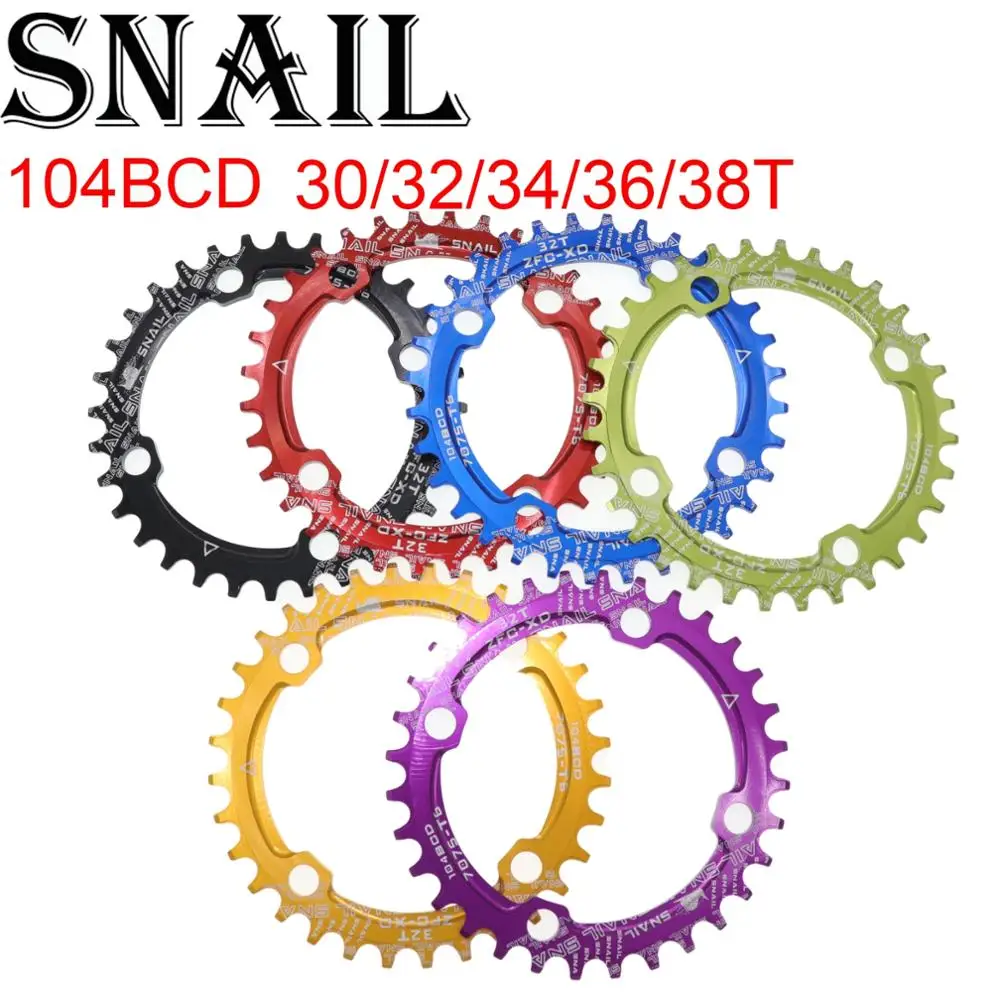 

SNAIL Chainring 104 BCD Round 30t 32t 34t 36t 38t tooth Narrow n Wide Ultralight Tooth Plate MTB Mountain Bike 104BCD Chain Ring