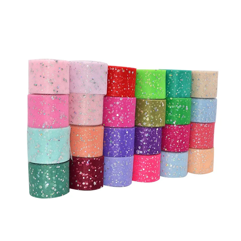 25Yards Baby Shower Glitter Sequin Tulle Roll Fabric Spool Tutu Party Birthday Gift Wedding Decoration Favors Event Supplies