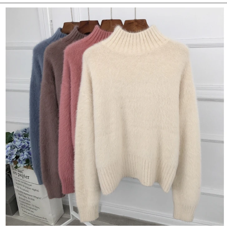 H. SA, осенне-зимний женский пуловер, Женская водолазка, водолазка, мохер, мягкий теплый пуловер, яркие цвета, белый, толстый теплый зимний свитер