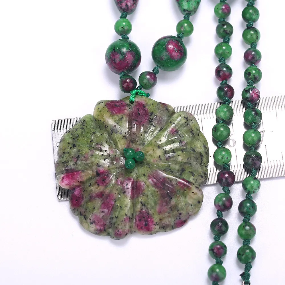 Fonkup Women Long Chains Epidote Necklace Power Stone Pendant Jewelry Vintage Men Plant Accessories Engagement Custom High Grade Fine Jewelry