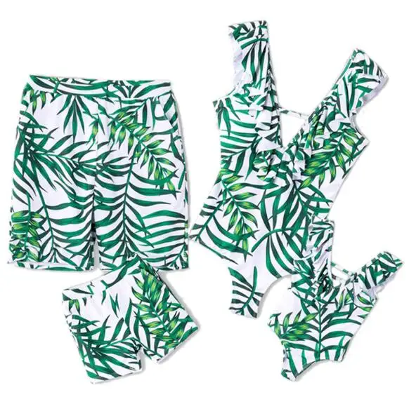 green Одинаковые купальники для всей семьи; купальник для мамы и дочки; купальники бикини для мамы и дочки; Семейный комплект для папы, мамы, дочки и сына - Цвет: green