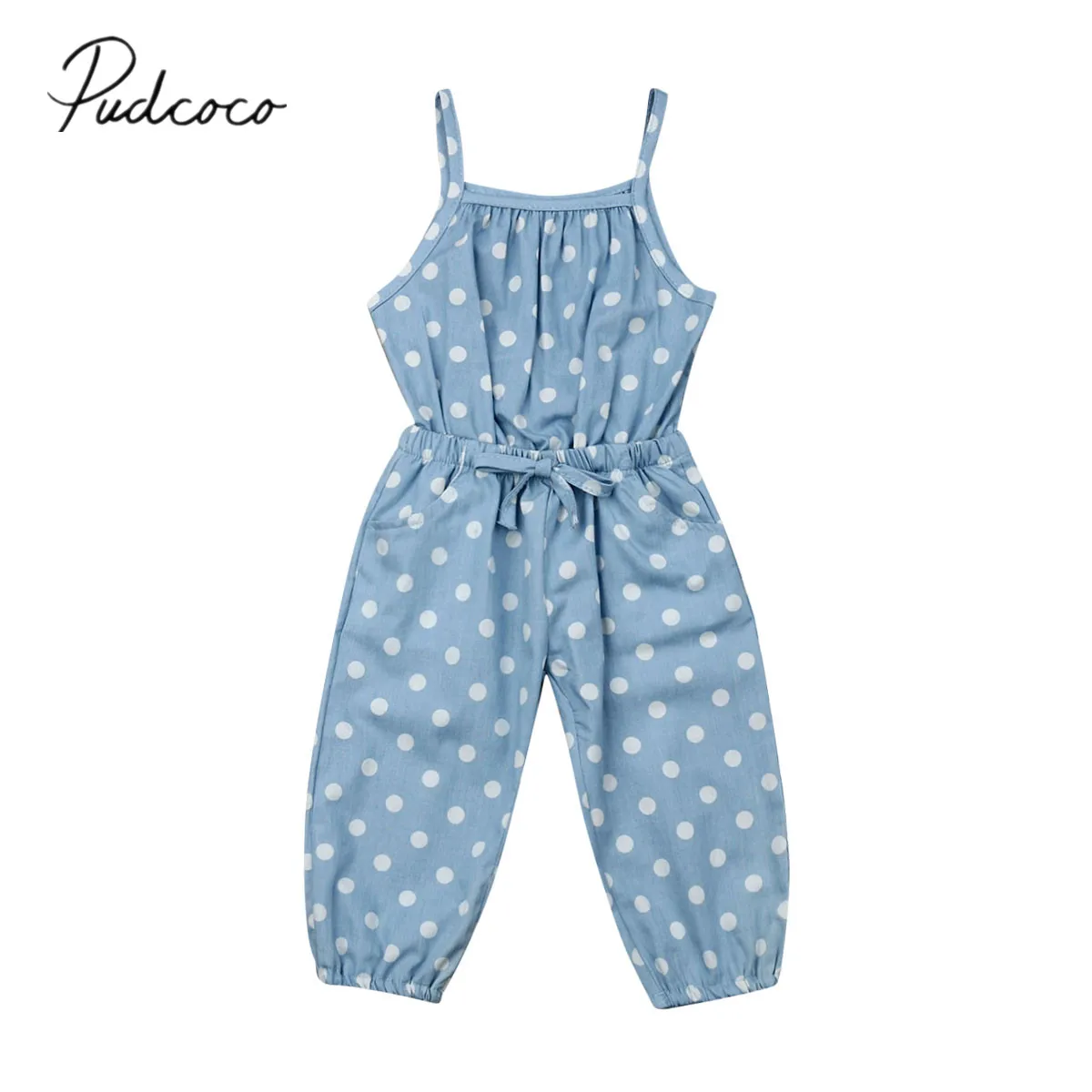 

2019 Baby Summer Clothing 1-5Y Cute Infants Kids Baby Girl Dots Romper Sleeveless Blue Wave Point Bib Pants Trousers Clothes Top