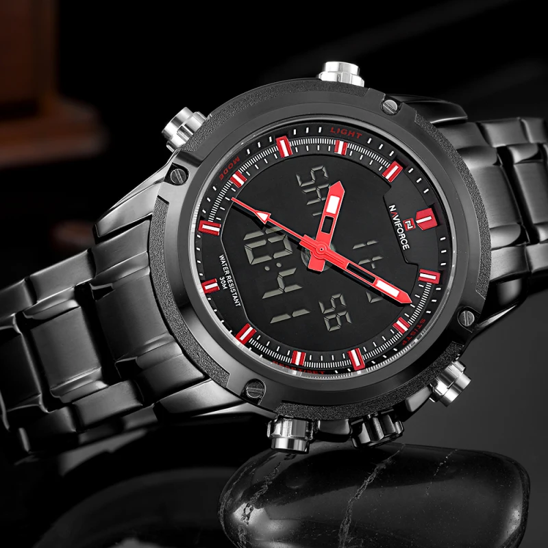 Watches Men Naviforce Brand Sport Full Steel Quartz Analog Led Clock Reloj Hombre Army Military Wri-3