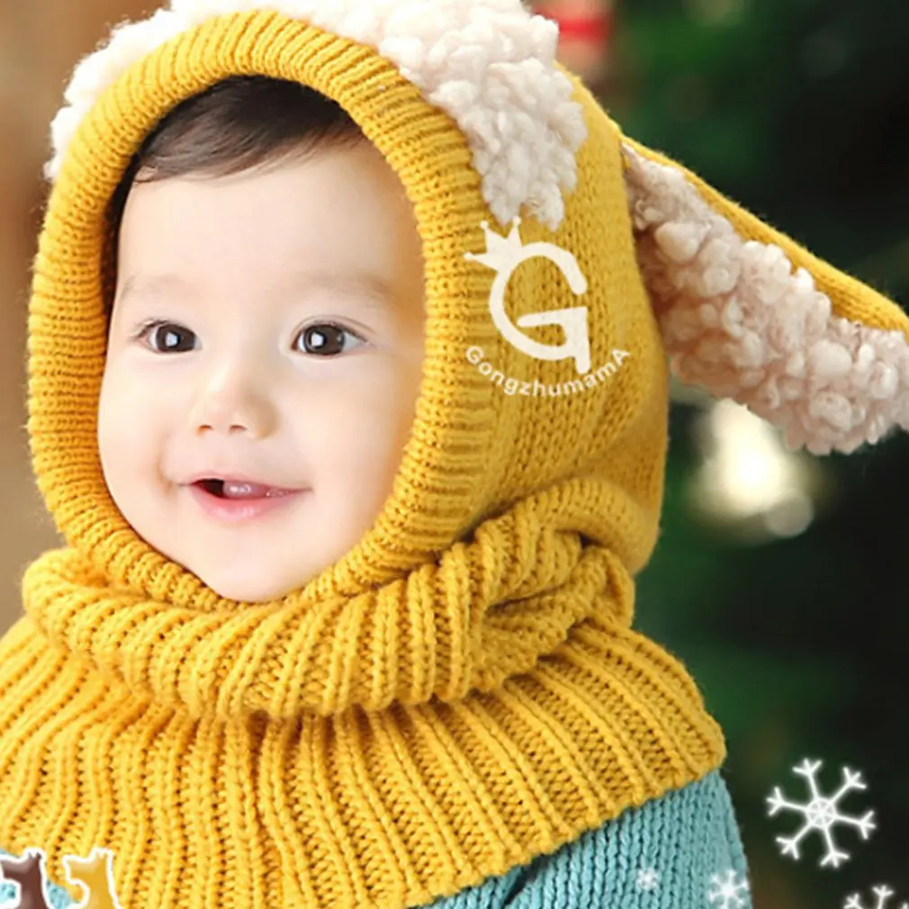 New Design Baby Hat Cap Warm Caps Scarf Set Toddler Autumn Winter Wool
