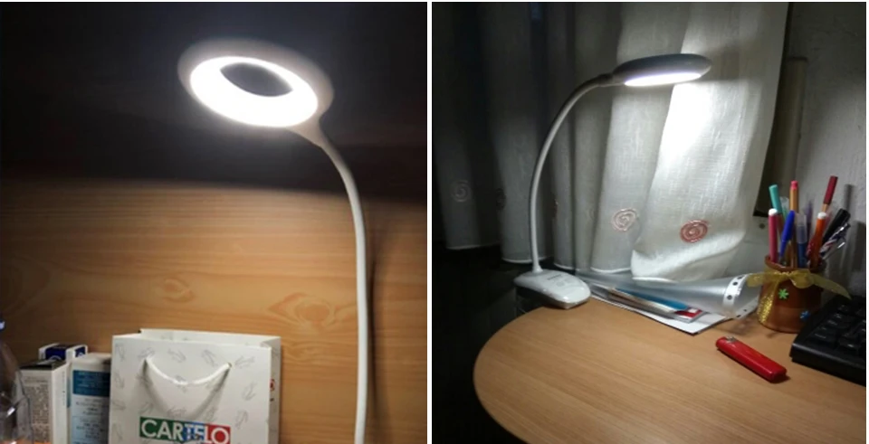 Foxanon LED Клип Настольная лампа с ночник сенсорный сенсор переключатель диммер перезаряжаемые 18650 батарея книга свет светодиодный USB LED