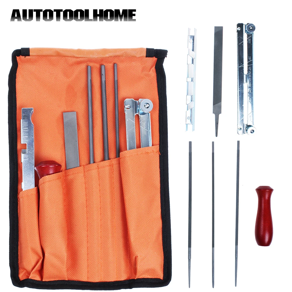 8pcs Chainsaw Sharpener File Kit 5/32 3/16 7/32 Inch Files Wood Handle