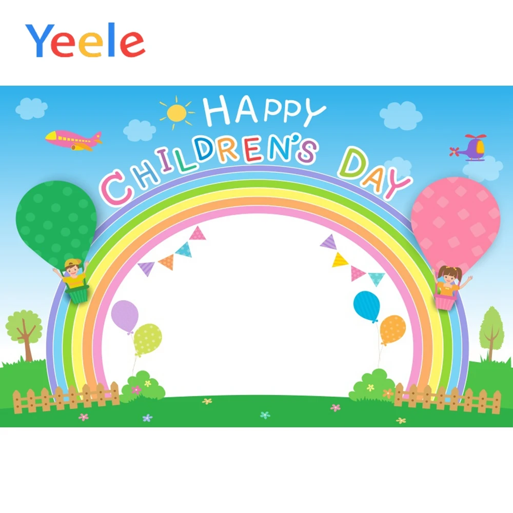 

Yeele Happy Children's Day Rainbow Cartoon Scene Baby Kid Photography Background Portrait Photographic Backdrop For Photo Studio