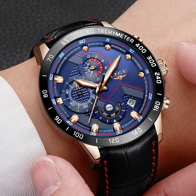 

Relogio Masculino Men Watch 2018 New LIGE Top Brand Casual Fashion Sport Waterproof Leather Quartz Clock Man Military Wristwatch