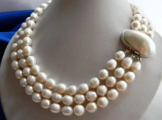 

Hot sale new Style >>>>> 3Strands 18'' 11MM White Rice Freshwater Pearl Necklace