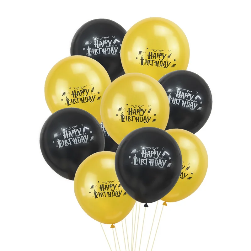 12 дюймов Харри латексные шары воздушный шар «С Днем Рождения» Волшебная тема ведьма латексные шары для детей день рождения воздушные шары для украшения - Цвет: 10pcs gold black