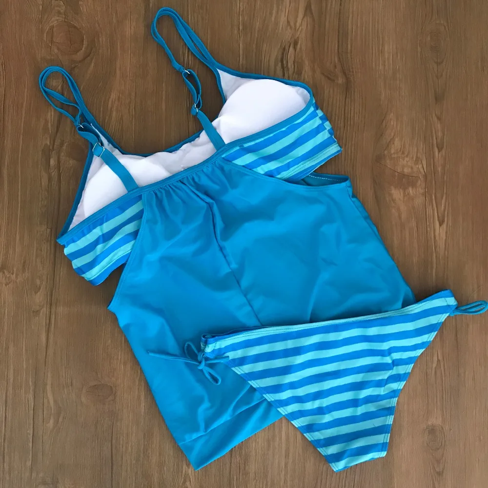 KEENEST 2018 размера плюс Tankini женский черный купальный костюм из двух предметов