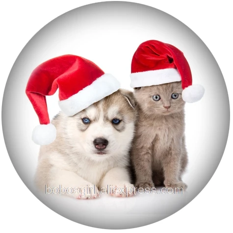 Рождественская собака кошка стеклянная кнопка оснастки для DIY ювелирных изделий Круглые фото кабошоны DA1050 - Окраска металла: A4402