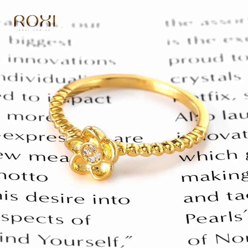 ROXI Delicate Zircon Crystal Ring изящное цветочное кольцо для женщин девочек тонкие украшения для пальцев женское кольцо золотого цвета свадебные кольца