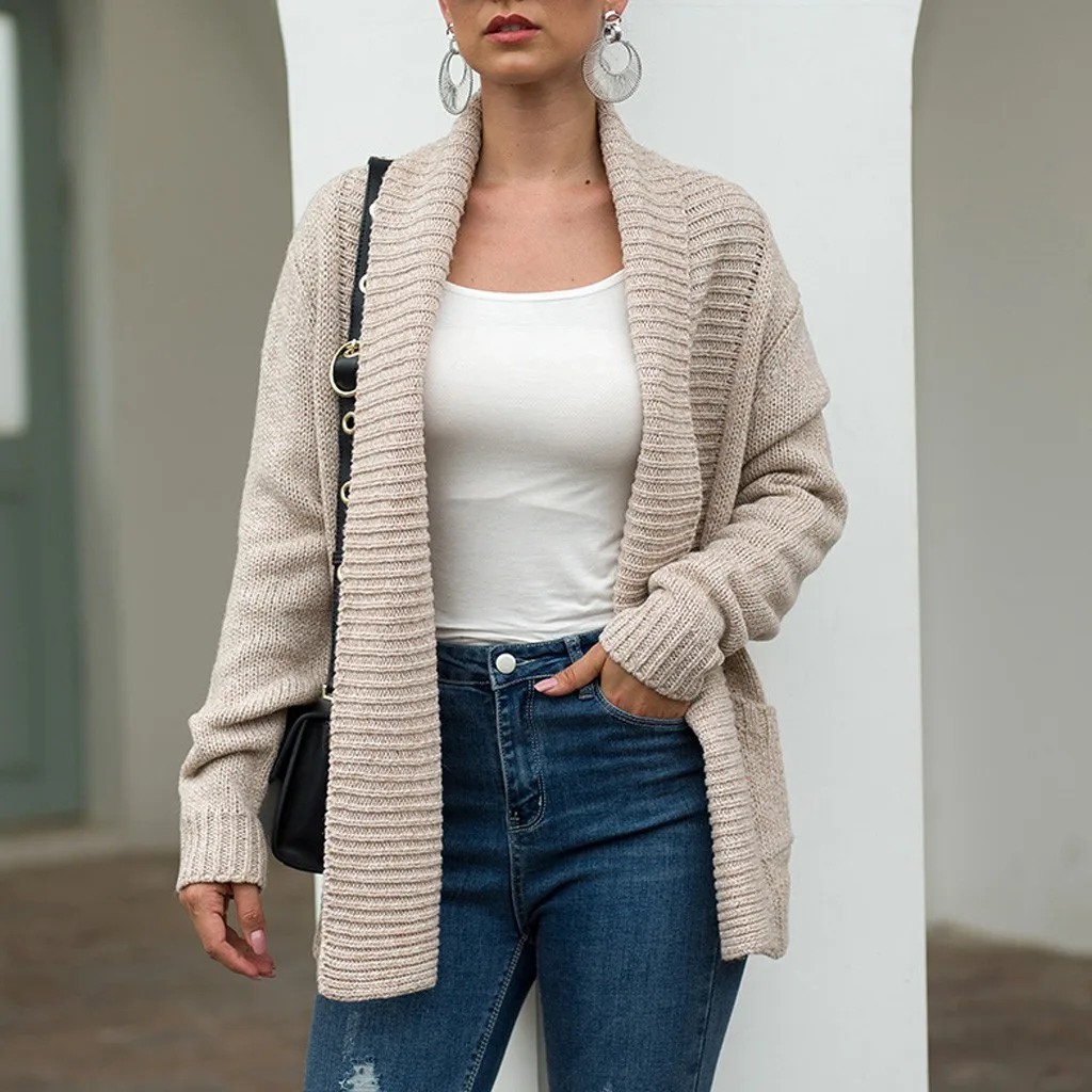 

JAYCOSIN Sweater Women 2019 Winter Solid Long Sleeve Loose Cardigans Knitted Sweater Cover Up Cardigan Sweater Women 19JUL13