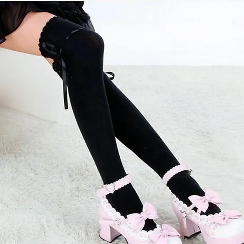 Женские хлопковые носки выше колена с бантом|thigh high socks|high socksthigh |