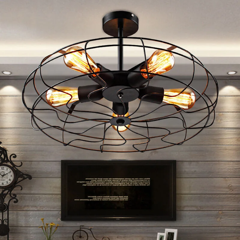 Industrial Rustic Vintage Metal Fan Ceiling Lamp Steampunk Flush