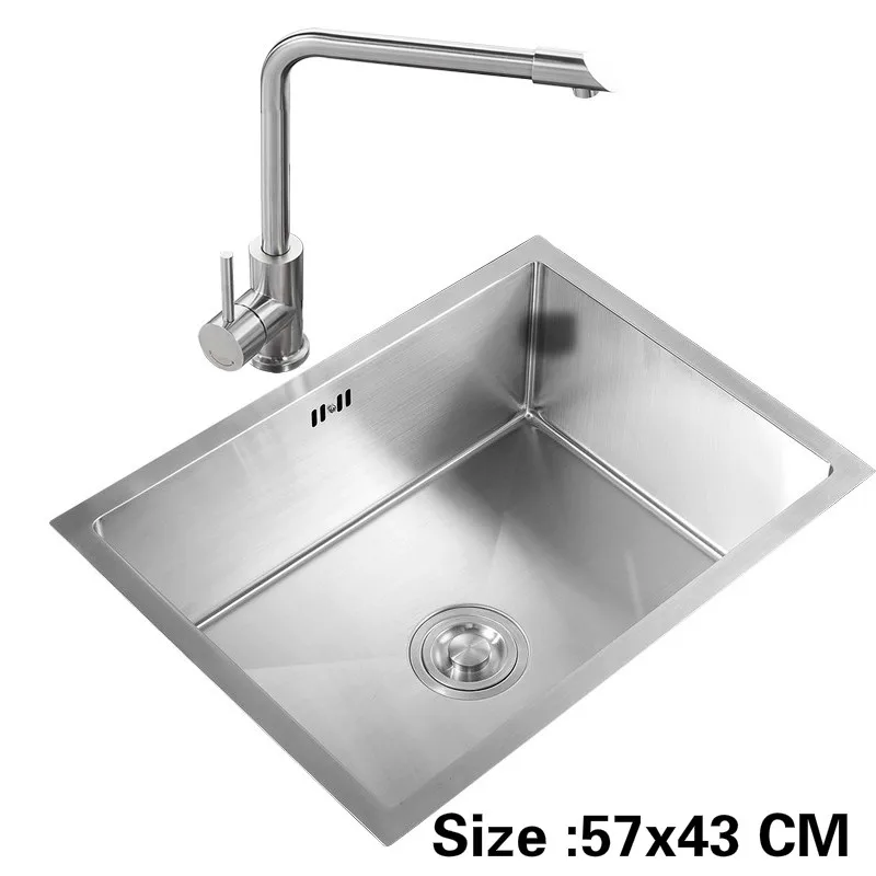 

Free shipping Apartment standard kitchen manual sink single trough durable 304 stainless steel hot sell 57x43 CM