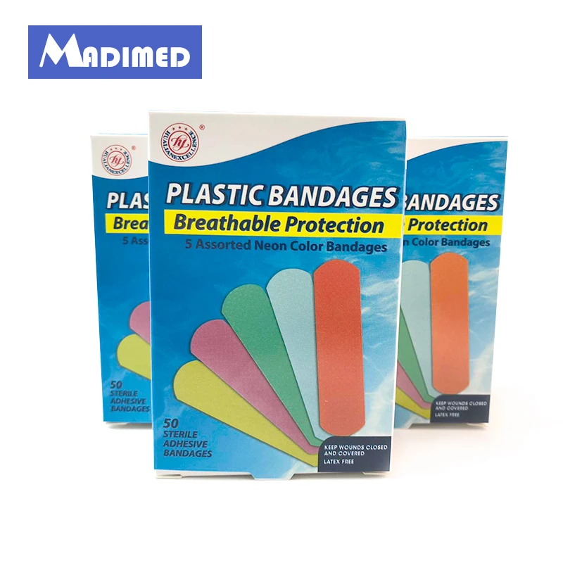 

100PCS/2Boxes waterproof colorful breathable plastic adhesive bandages band-aids plasters Band Aid First Aid Kit For Kids