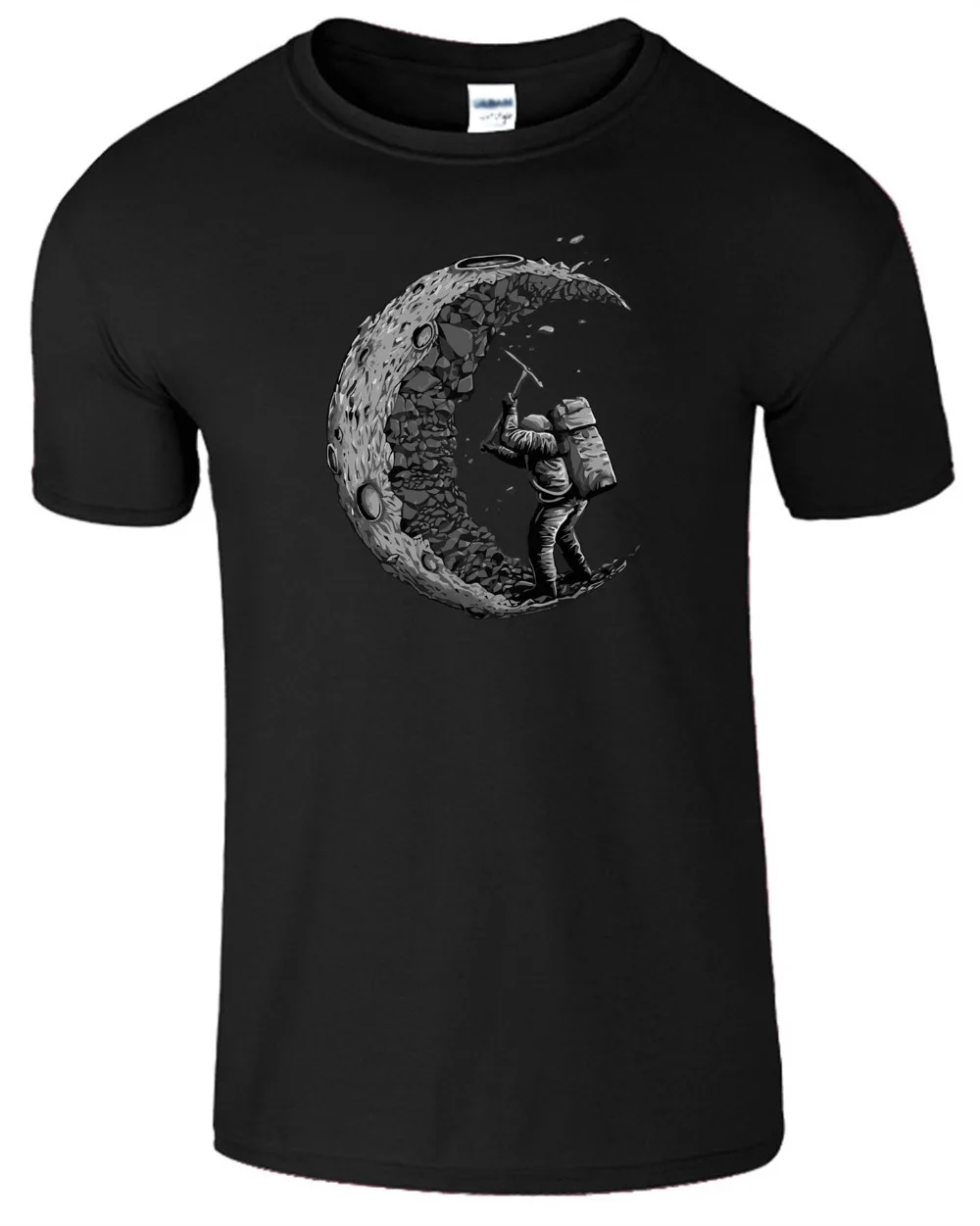

Digging The Moon Design Mens Tshirt Funny Printed Short Sleeve T-Shirts