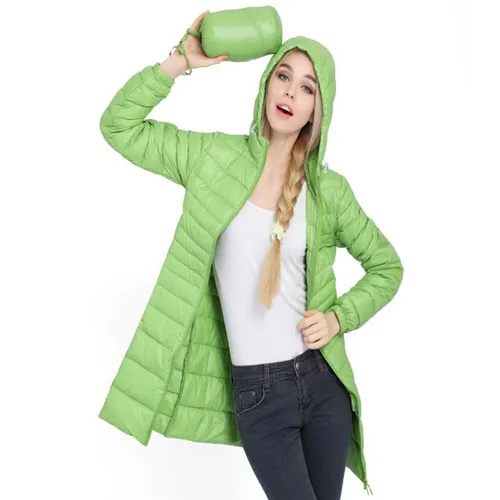 Украина новая распродажа застежка-молния 90% евро-звезды тонкий Стиль зимнее пальто Для женщин, тонкое, с подкладкой, с капюшоном, Парка на пуху длинная куртка, элегантная верхняя одежда - Цвет: W00785 fruit green