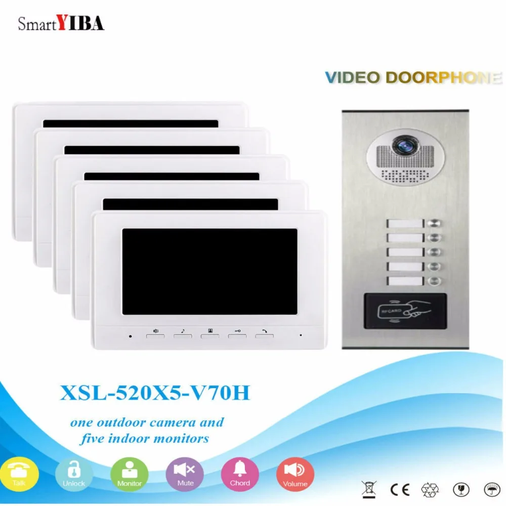 SmartYIBA 5 Unit Apartment Video Intercom System Video Door Phone Doorbell Kit 7 Inch Monitor with RFID Access Door Camera SmartYIBA 5 Unit Apartment Video Intercom System Video Door Phone Doorbell Kit 7 Inch Monitor with RFID Access Door Camera