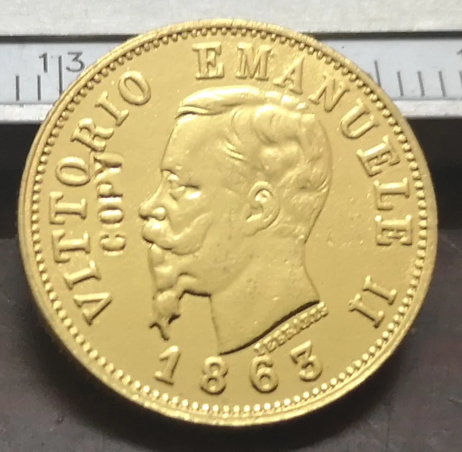 1863 Italia 10 Lire-Vittorio Emanuele Ii Oro Copia Coin
