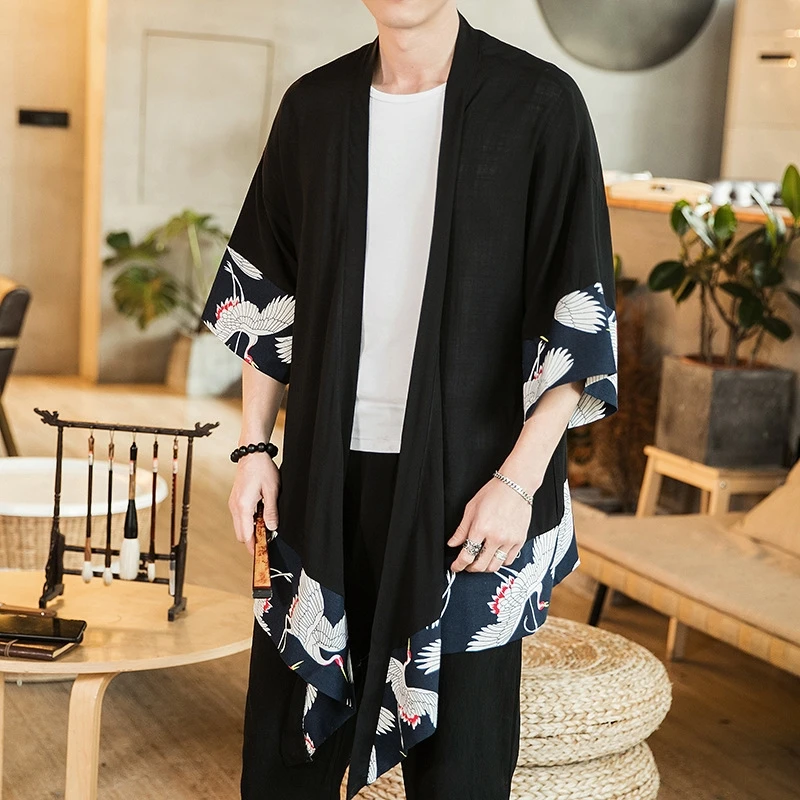 Japanese kimono cardigan men haori yukata male samurai clothing blouse kimono jacket mens shirt yukata haori KZ2011