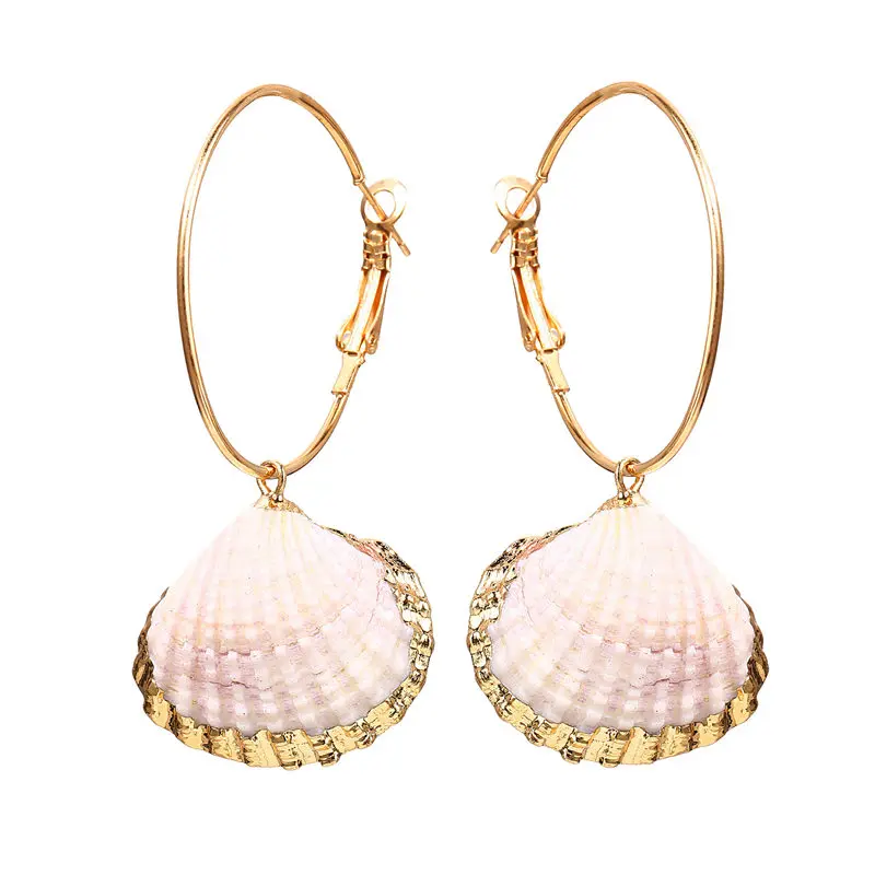 

Hot Sea Shell Earrings For Women Gold Color Geometric Drop Shell Earrings Summer Beach Ladies Fashion Jewelry