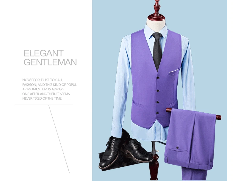 Discount Jackets Pants Vest Business Casual 3 pieces Suit Sets Purple Slim Fit Formal Dress Male Blazers Party Suits Men