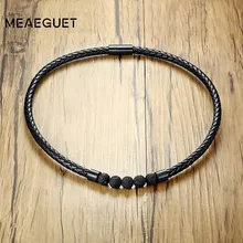 Натуральный камень, исцеление здоровья, Короткие чокеры, цепочки, ожерелье для мужчин, волнистая кожа, черный цвет, магнитная пряжка, мужские аксессуары, подарки
