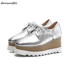 Большие размеры 33-42, женская обувь из натуральной кожи на плоской платформе, оксфорды, брендовая Дизайнерская обувь на шнуровке, серебристые эспадрильи для отдыха, новая весенняя обувь