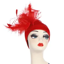 Летние шапочки без полей для женщин Повседневная тюрбан, повязка на голову шапки цветок перо танец шляпа цветок мусульманский раком шапка Хемо шапочка