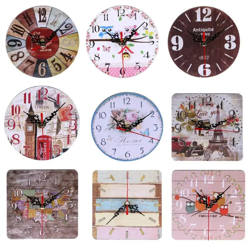 Vintage Wooden Round Square Wall Clock Large Shabby Chic Rustic Wall Clock Large Shabby Chic Rustic
