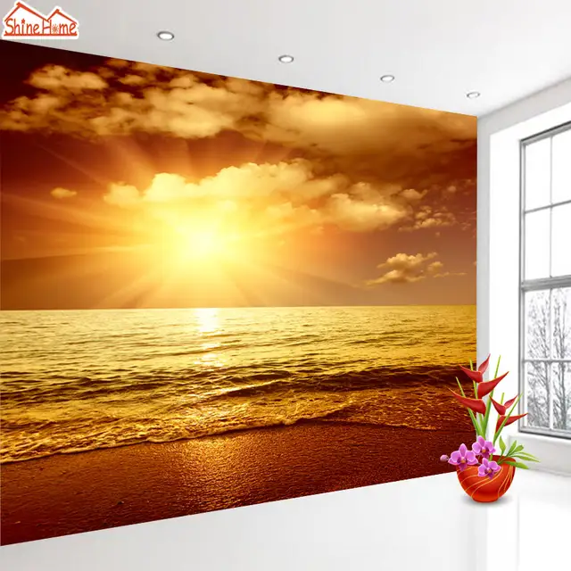 Shinehome Mer Vague Coucher De Soleil 3d Photo Nature Paysage Marin Fonds Décran Peintures Murales Pour Murs 3 D Salon Papier Peint Papiers Peints