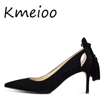 

Kmeioo US Size 5-15 Women shoes Fringes Pumps Pointed Toe Kitten Heels Slip on Cut Out Med Heels Tassel Wedding Evening Shoes