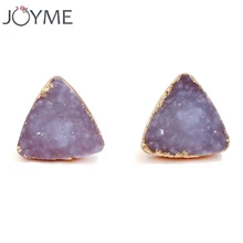 Новые серьги-гвоздики из смолы и кварца с кристаллами для женщин треугольник золотого цвета и круглый дизайн черный синий красный цвет маленькие серьги-гвоздики