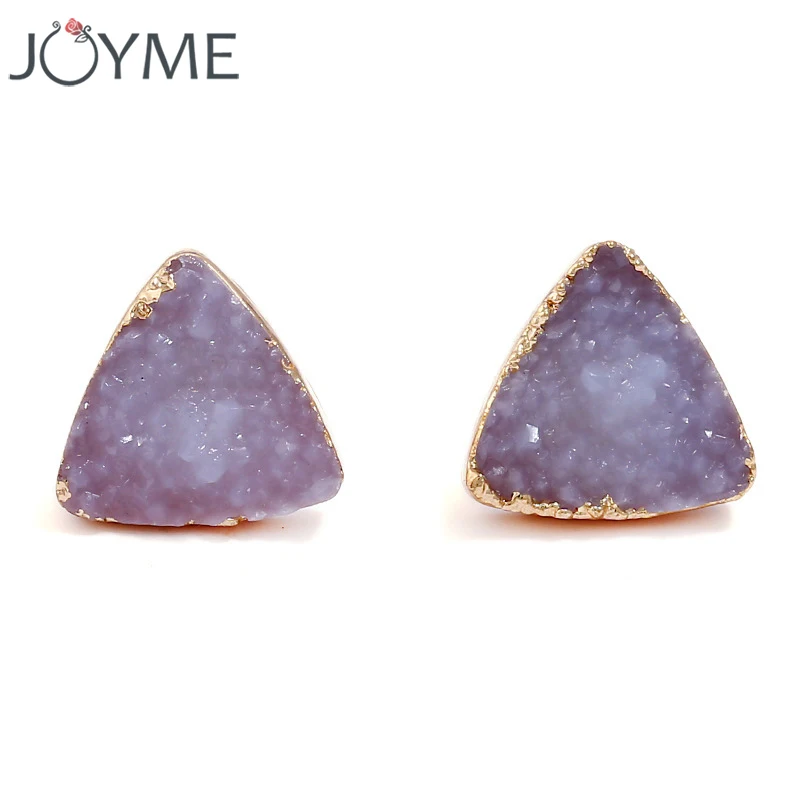 

New Resin Quartz Crystal Stud Earrings For Women Gold Color Triangle and Round Design Black Blue Red Color Small Earing Studs