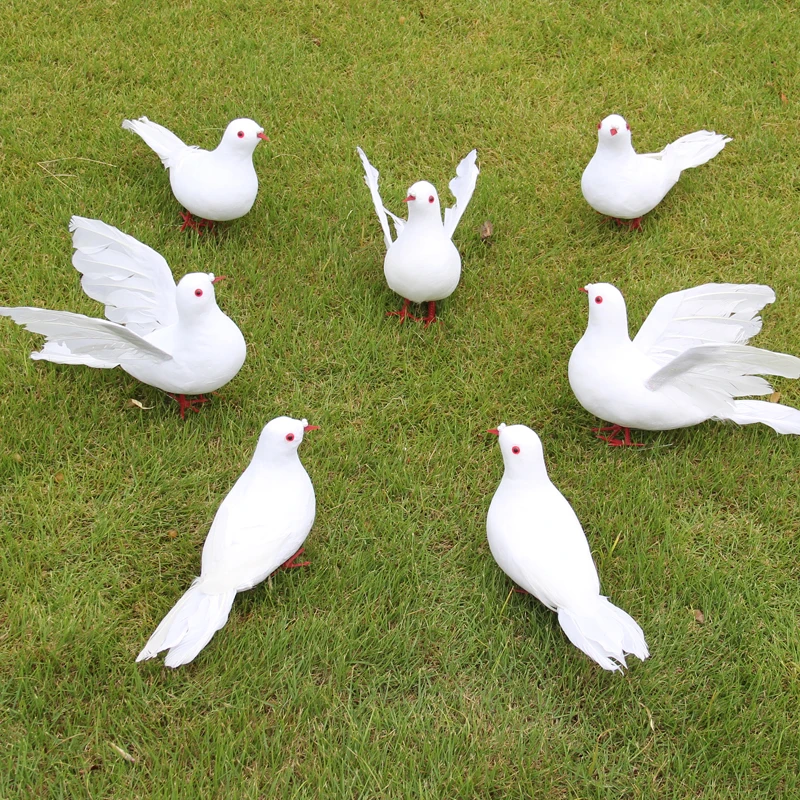 

White Doves Feather Foam Artificial Lover Peace Pigeons Birds Home Garden Wedding Decor Imitation Bird Model Xmas Tree Props