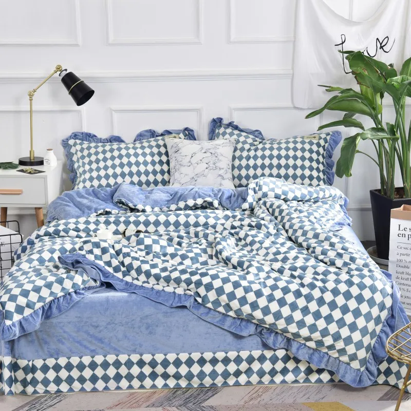 Fleece fabric Bedding Sets blue plaid stripe Duvet Cover Pillowcase Sheet super soft Bed Linen queen size bed set
Fleece fabric Bedding Sets blue plaid stripe Duvet Cover Pillowcase Sheet super soft Bed Linen queen size bed set