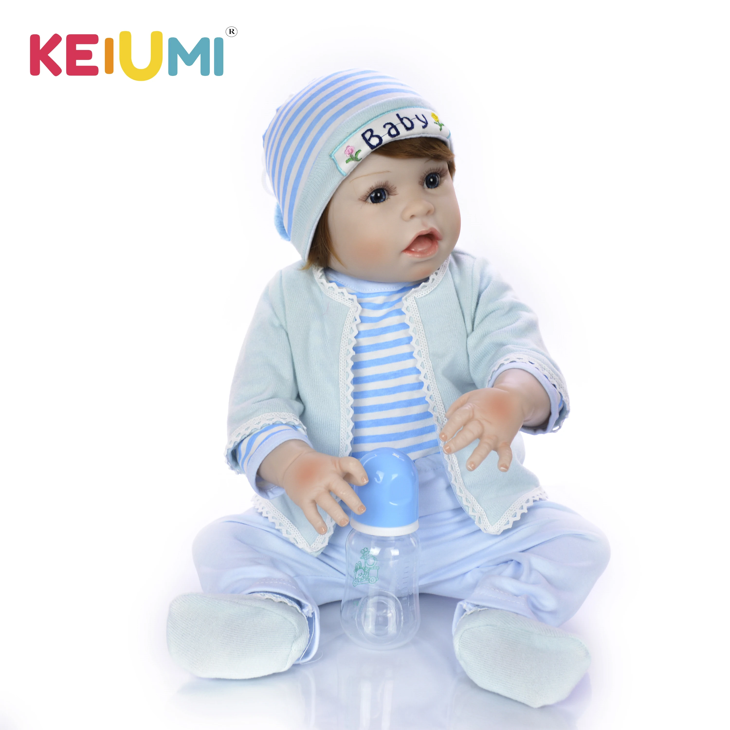 KEIUMI красивый 23 дюйма Reborn Baby Menino полностью силиконовый виниловый корпус Doll 57 см